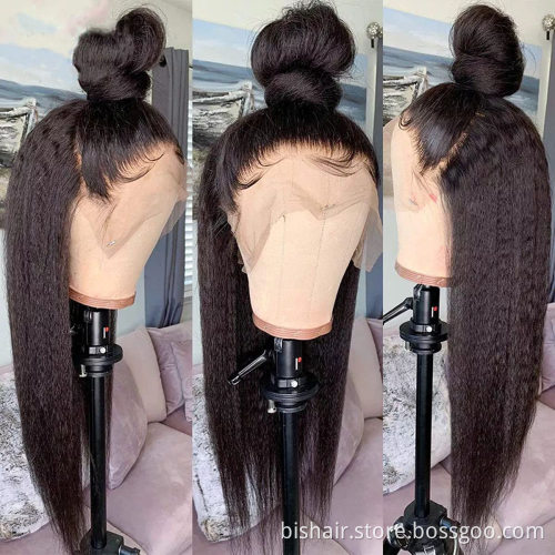 Yaki  Straight Real Human Hair Wig For Women13x4 Yaki Lace Front Wig Real Human Hair  180% Density Full Lace Front Wig